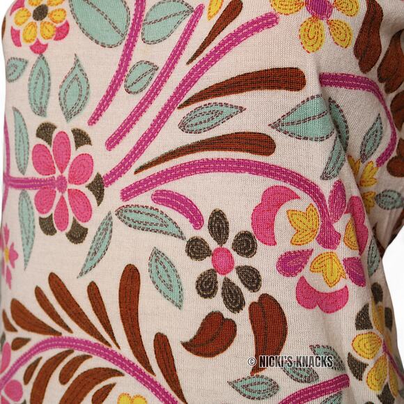 Talbots Petites Merino Wool Sweater S Spring Floral Retro Mod Print Lightweight - Picture 4 of 9